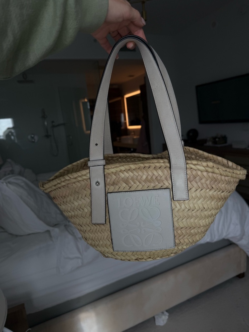 Loewe Natural Straw Tote with Silver Leather Trim - Picture 2 of 7